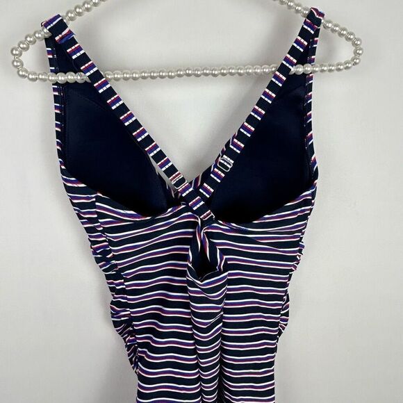 Nip Tuck Womens Striped Multi Fit Cup Padded One Piece Swimsuit Size 12 coastal - Picture 5 of 9